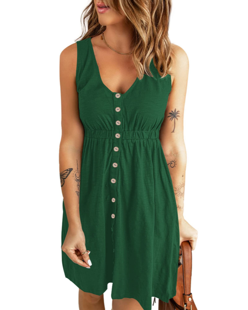 Robe Mini Femme en tissu léger, col V, coupe fluide – Menvelo