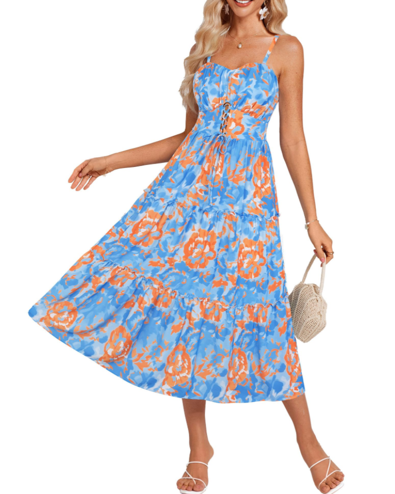 Robe Midi Femme en dentelle, à bretelles, coupe fluide – Menvelo