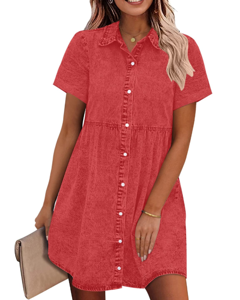 Robe Midi Femme en denim, à volants, coupe confortable – Menvelo