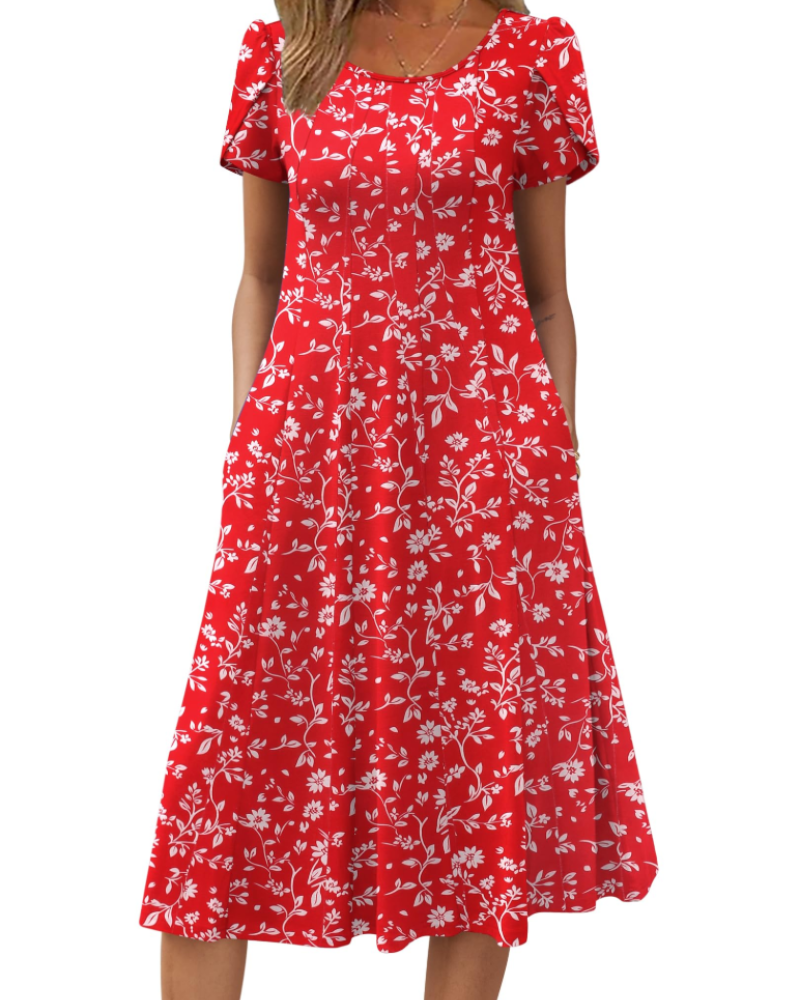Robe Midi Femme en tissu léger, avec poches, coupe ample – Menvelo