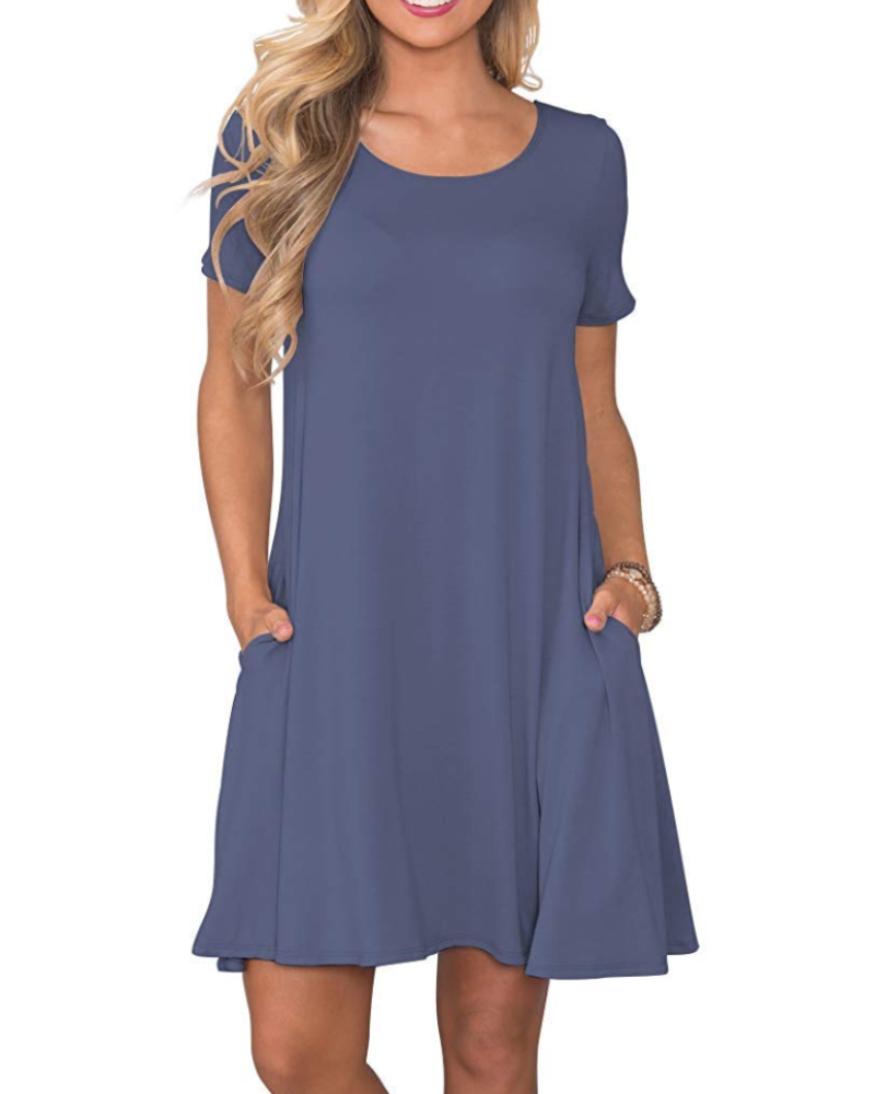Robe Mini Femme en tissu léger, col rond, coupe fluide – Menvelo