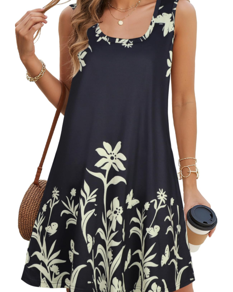 Diana Robe Été Femme – Col U Sans Manches Longueur Genou & Poches