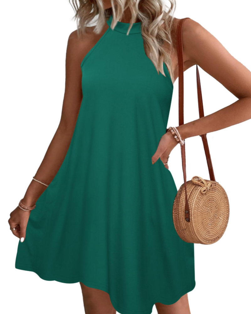 Mian Robe Été Femme – Dos Nu Halter Mini Tunique avec Poches