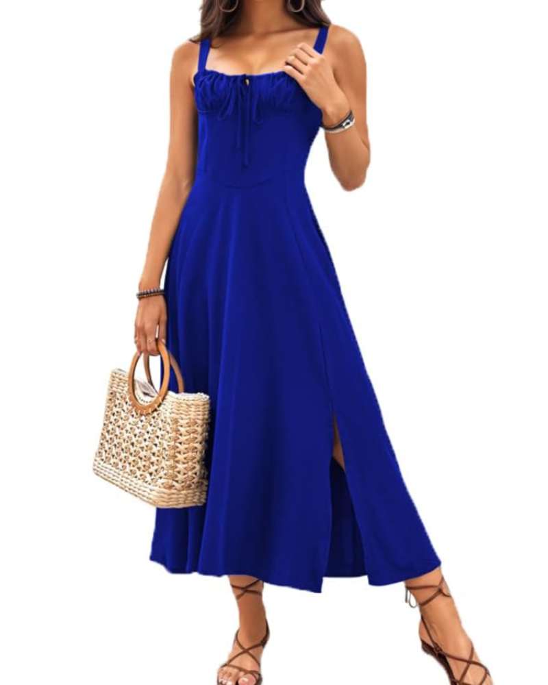 Robe Midi Femme en tissu léger, sans manches, coupe fluide – Menvelo