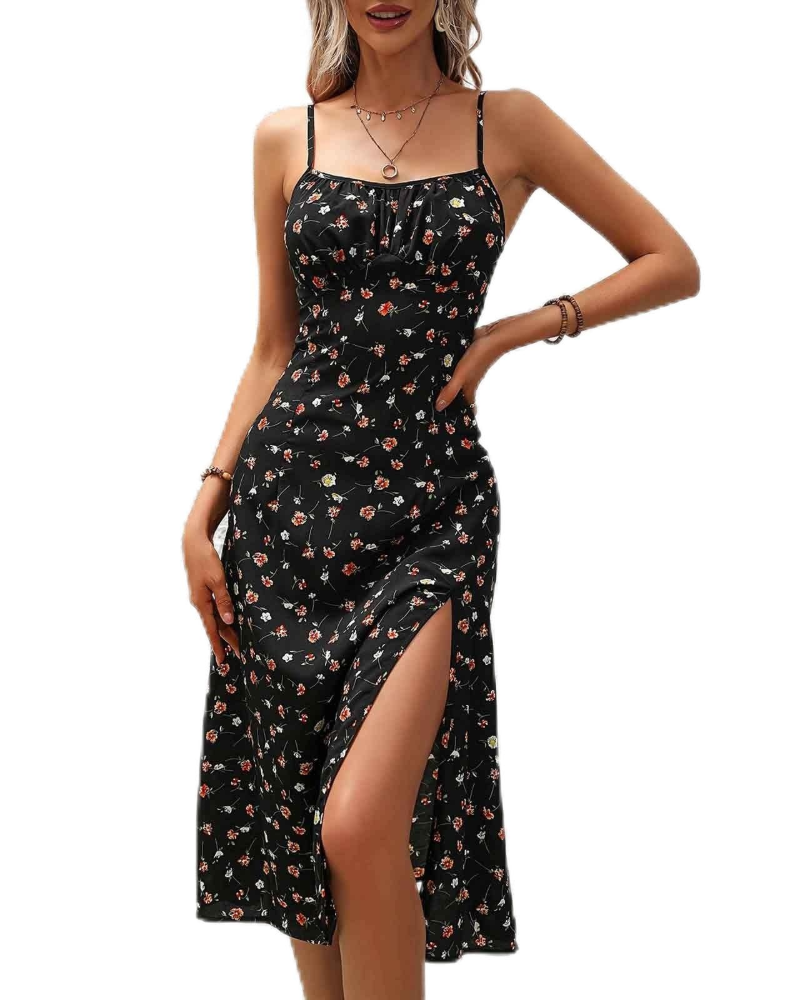 Robe Midi Femme en tissu léger, sans manches, coupe fluide – Menvelo