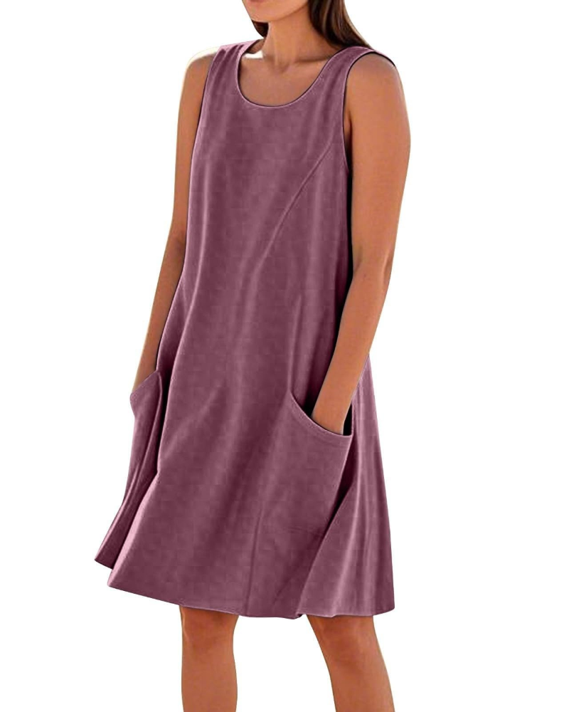 Robe Midi Femme en coton, sans manches, coupe fluide – Menvelo