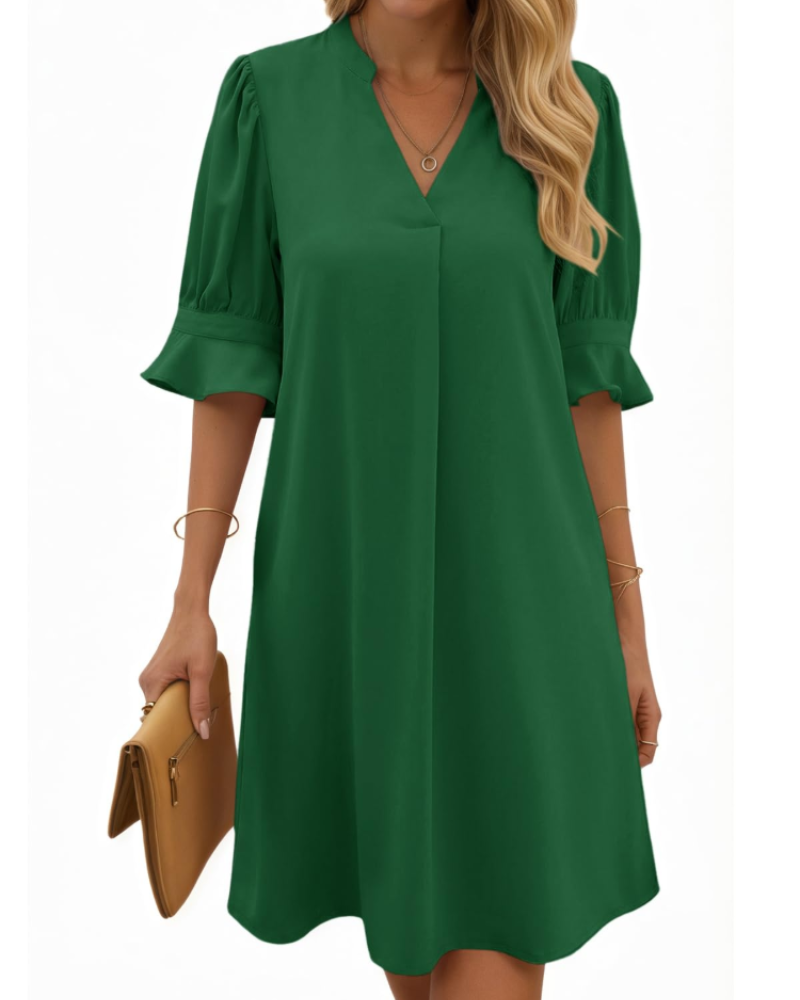 Robe Midi Femme en tissu léger, col V, coupe ample – Menvelo