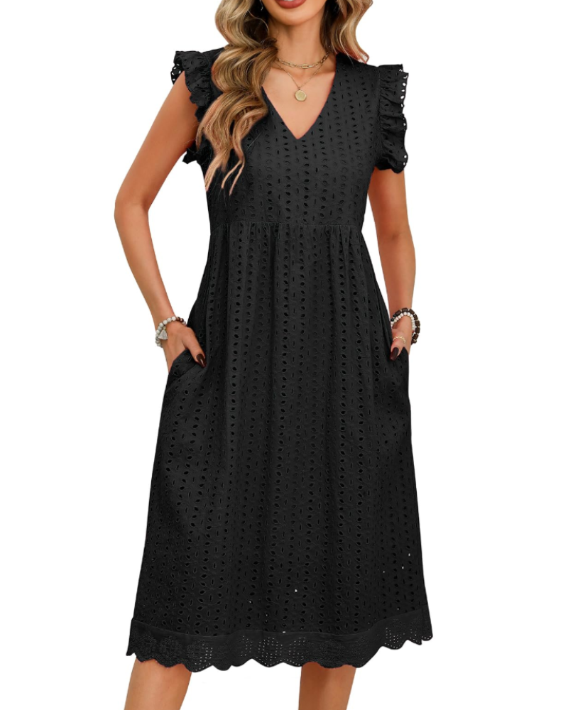 Robe Midi Femme en coton, col V, coupe confortable – Menvelo