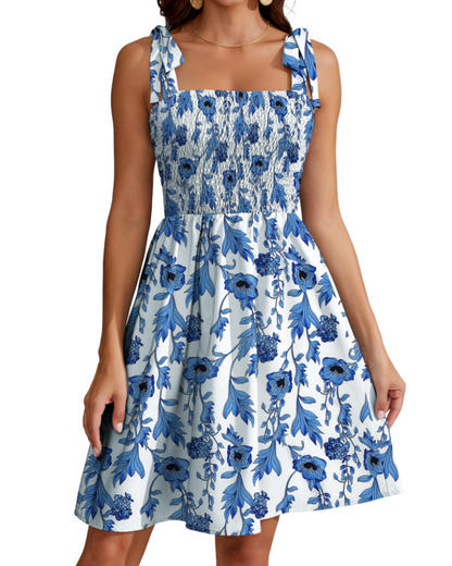 Iris Robe Été Femme – Florale Col Carré Bretelles Fines