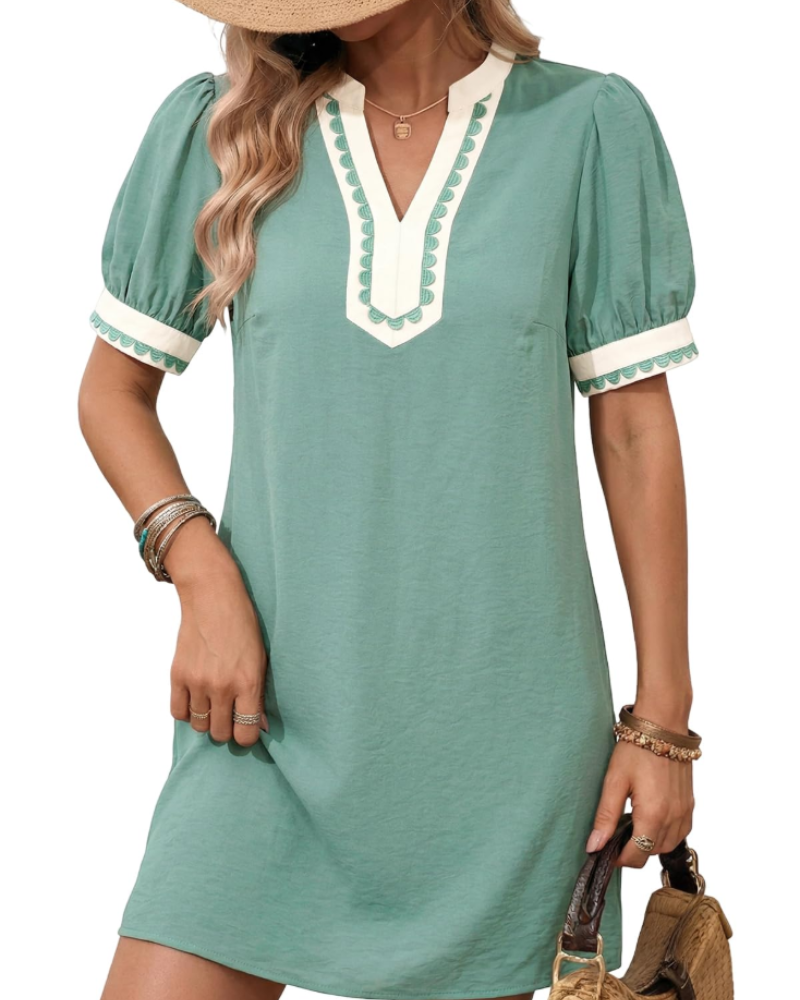 Robe Midi Femme en tissu léger, col V, coupe fluide – Menvelo