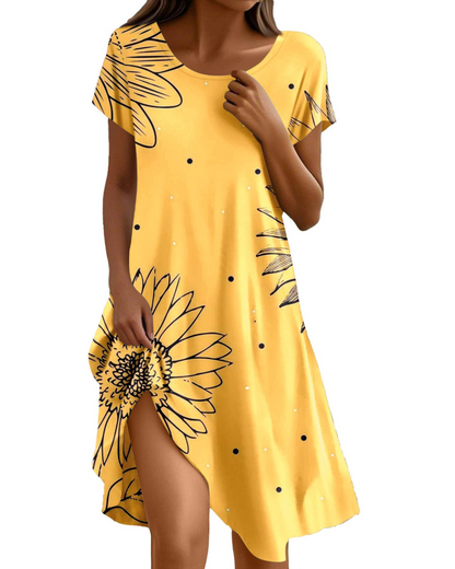 Sera Robe Femme – Robe Bohème Maxi Fluide Col Rond Volants Coupe A-Line Élégante Été