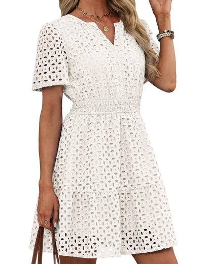 Robe Mini Femme en dentelle, col V, coupe confortable – Menvelo