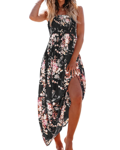 Jheda Robe Longue Femme – Robe Maxi Fleurie Smockée Bretelles Fines Volants Bohème Chic Été
