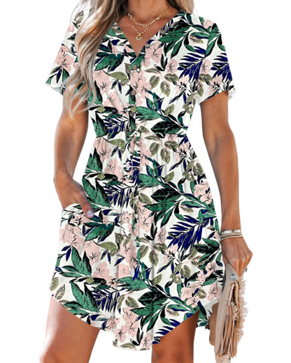 Robe Mini Femme en tissu léger, col V, coupe fluide – Menvelo