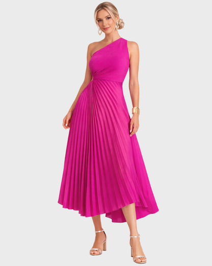 Naia Robe Femme Midi Asymétrique – Plissée Élégante & Coupe Taille Marquée