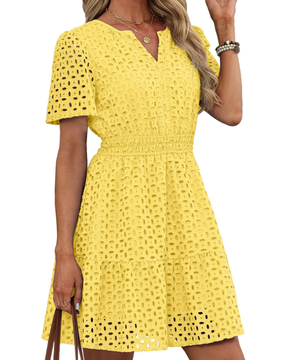 Robe Mini Femme en dentelle, col V, coupe confortable – Menvelo