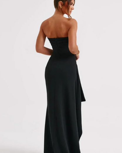 Milca Robe Soirée Femme – Robe Longue Bustier Froncée, Fente Haute & Élégance Chic