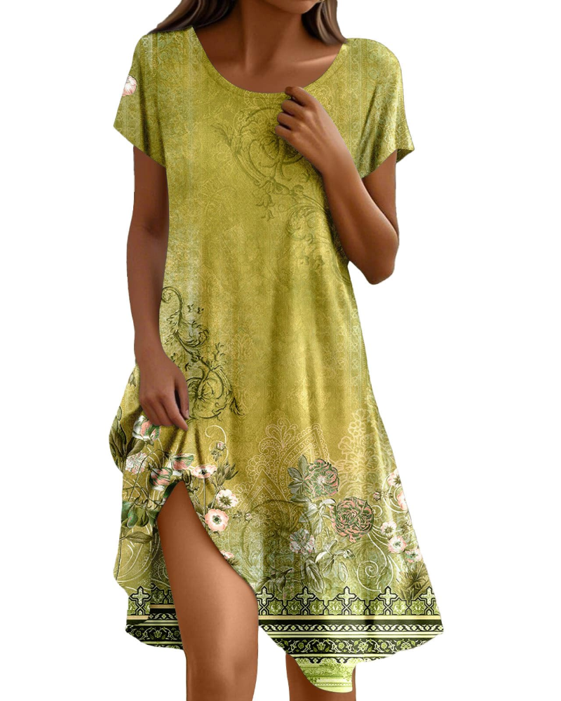 Sera Robe Femme – Robe Bohème Maxi Fluide Col Rond Volants Coupe A-Line Élégante Été
