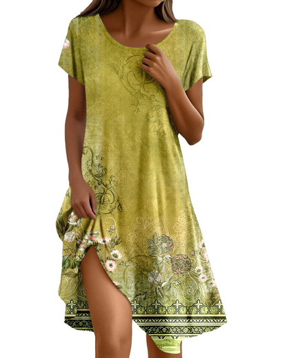 Sera Robe Femme – Robe Bohème Maxi Fluide Col Rond Volants Coupe A-Line Élégante Été