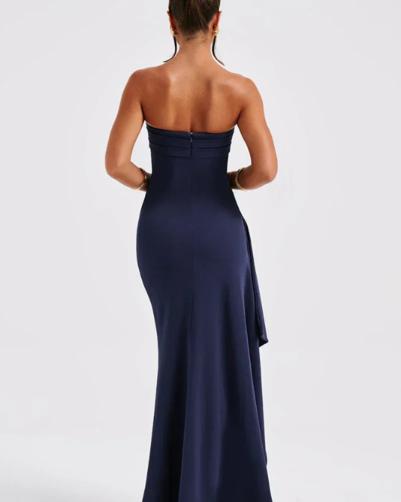 Milca Robe Soirée Femme – Robe Longue Bustier Froncée, Fente Haute & Élégance Chic