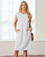 Menvelo Robe Midi Femme Col Rond Coupe Fluide Sans Manches
