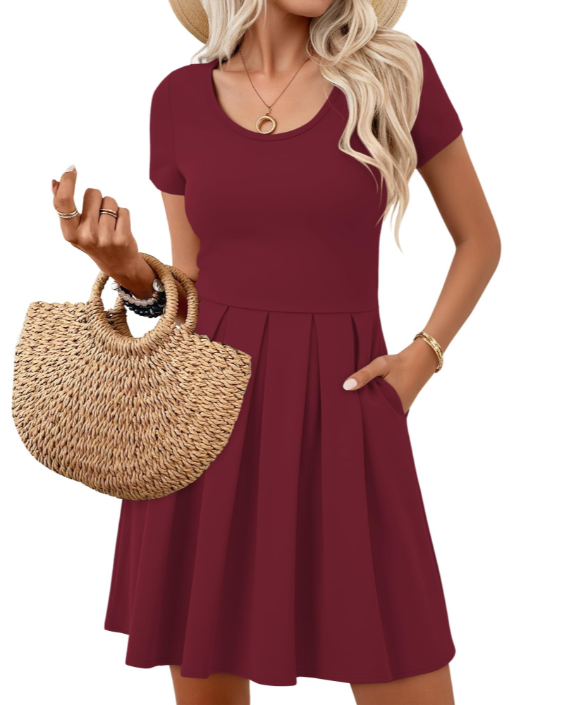 Robe Mini Femme en tissu léger, col V, coupe fluide – Menvelo
