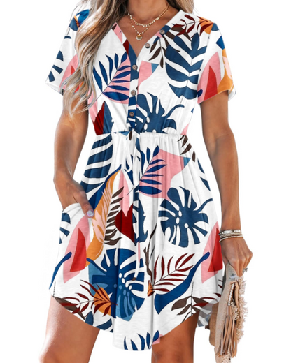 Robe Mini Femme en tissu léger, col V, coupe fluide – Menvelo