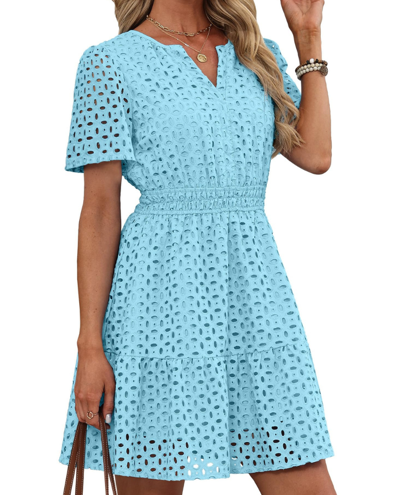 Robe Mini Femme en dentelle, col V, coupe confortable – Menvelo