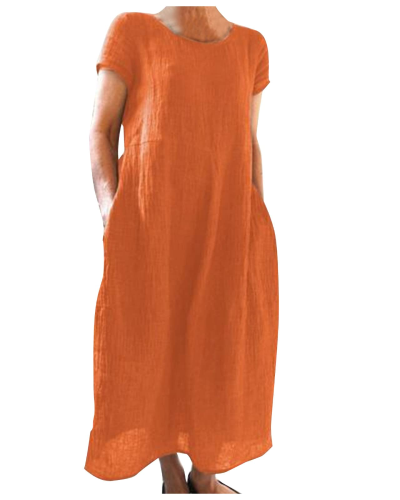Reich Robe Été Femme – Robe Longue Coton Lin, Manches Courtes & Style Décontracté