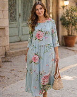 Menvelo Robe Midi Femme Coton Fleurie Imprimée