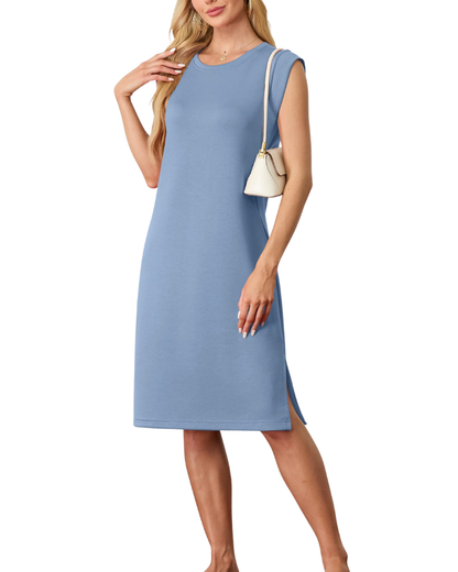 Robe Midi Femme en tissu léger, col rond, coupe fluide – Menvelo