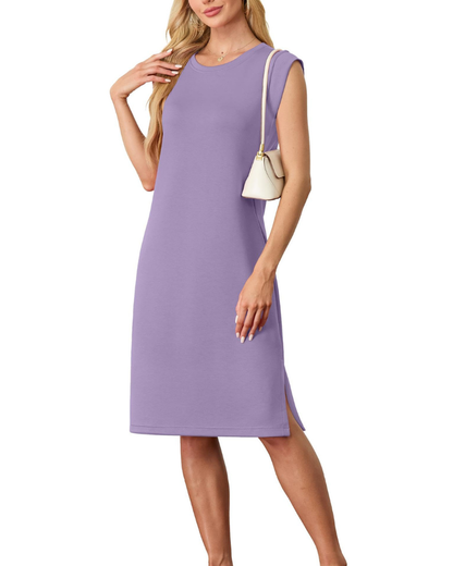 Robe Midi Femme en tissu léger, col rond, coupe fluide – Menvelo