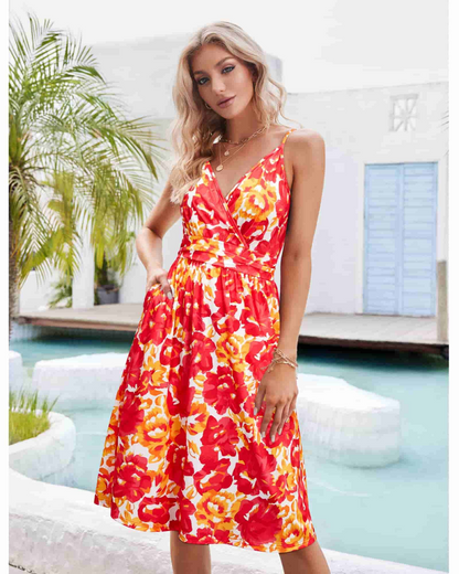 Robe Midi Femme en tissu léger, col V, coupe confortable – Menvelo