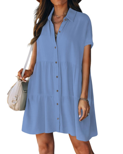 Robe Midi Femme en tissu léger, boutonnée, coupe fluide – Menvelo