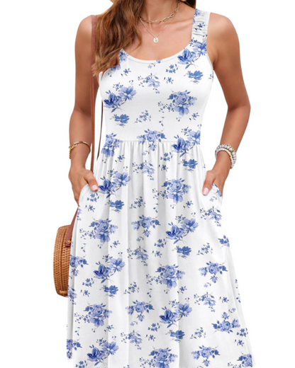 Susana Robe Été Femme – Robe Sans Manches Taille Cintrée, Col Carré & Coupe A-Line