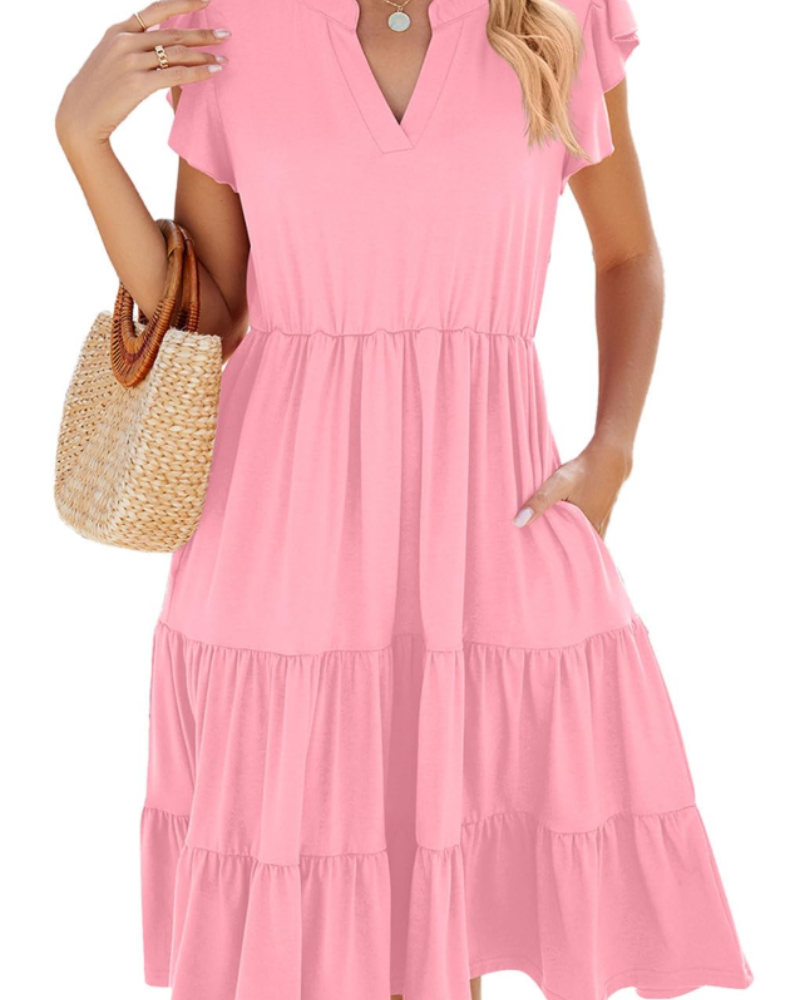 Robe Midi Femme en tissu léger, col V, coupe fluide – Menvelo