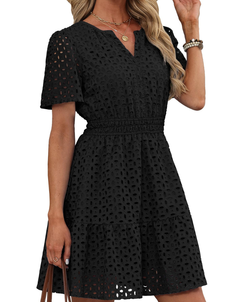 Robe Mini Femme en dentelle, col V, coupe confortable – Menvelo
