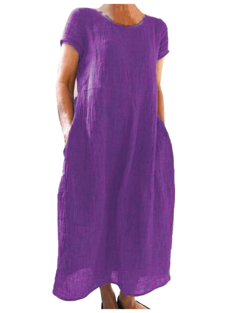 Reich Robe Été Femme – Robe Longue Coton Lin, Manches Courtes & Style Décontracté
