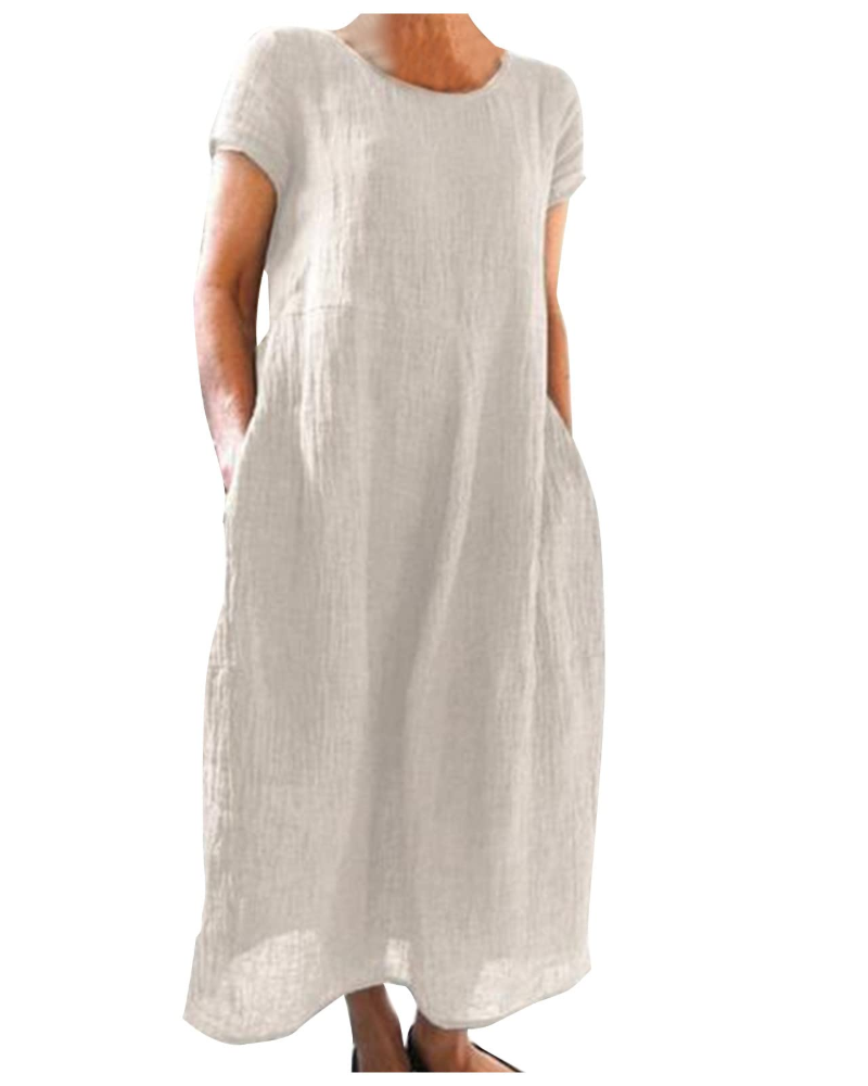 Reich Robe Été Femme – Robe Longue Coton Lin, Manches Courtes & Style Décontracté