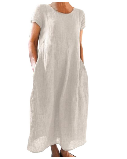 Reich Robe Été Femme – Robe Longue Coton Lin, Manches Courtes & Style Décontracté