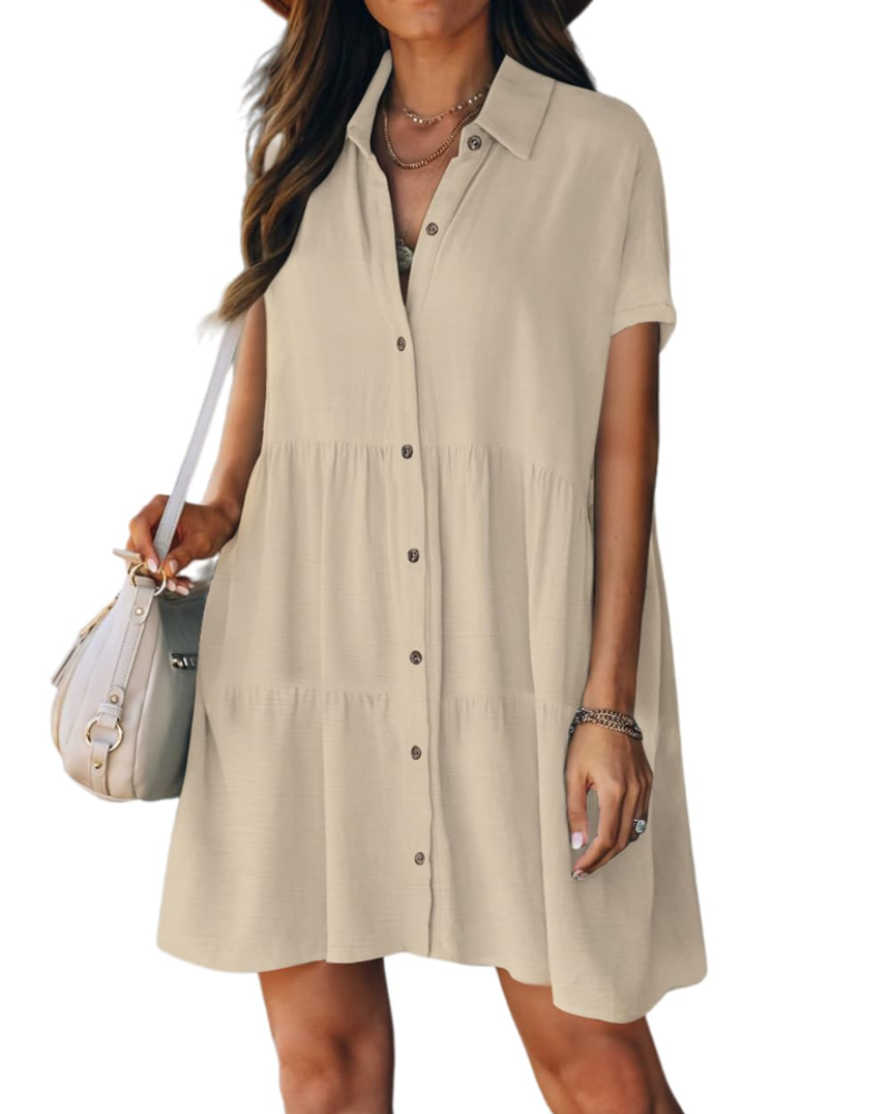 Robe Midi Femme en tissu léger, boutonnée, coupe fluide – Menvelo