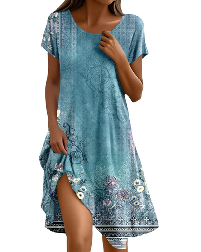 Sera Robe Femme – Robe Bohème Maxi Fluide Col Rond Volants Coupe A-Line Élégante Été