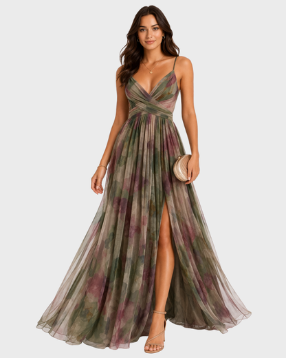 Jerline Robe Longue Femme – Imprimé Floral, Bretelles Fines & Coupe Fluide Élégante