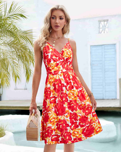Robe Midi Femme en tissu léger, col V, coupe confortable – Menvelo