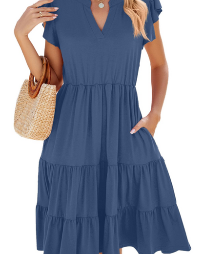 Robe Midi Femme en tissu léger, col V, coupe fluide – Menvelo