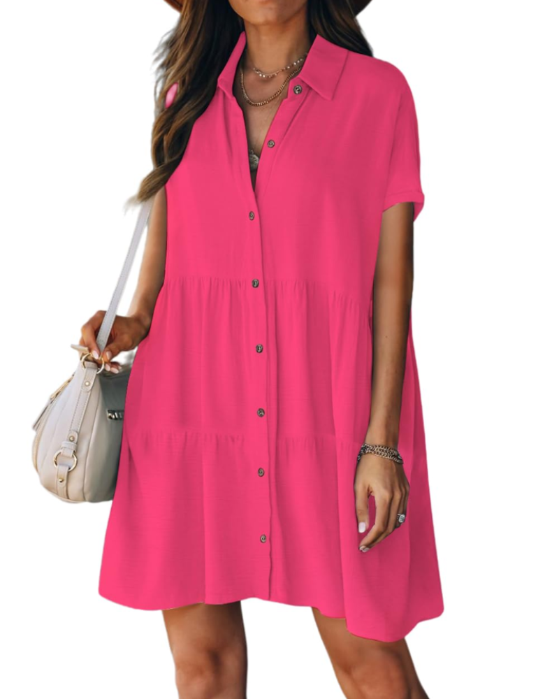 Robe Midi Femme en tissu léger, boutonnée, coupe fluide – Menvelo