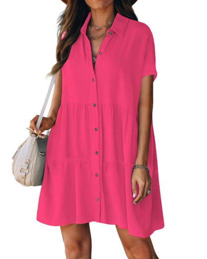 Robe Midi Femme en tissu léger, boutonnée, coupe fluide – Menvelo
