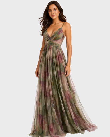 Jerline Robe Longue Femme – Imprimé Floral, Bretelles Fines & Coupe Fluide Élégante