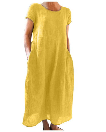 Reich Robe Été Femme – Robe Longue Coton Lin, Manches Courtes & Style Décontracté