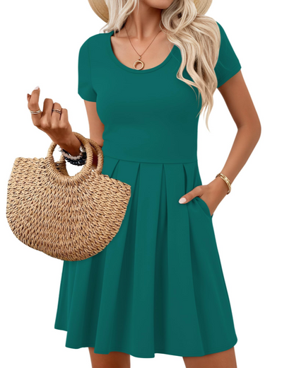 Robe Mini Femme en tissu léger, col V, coupe fluide – Menvelo